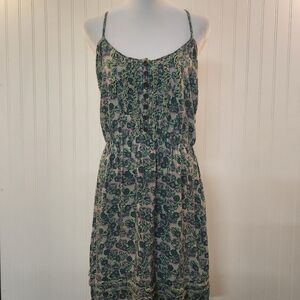 Akualani Women's Green Floral Thin Strap Shift Dress Size M Babydoll Ruffle Hem